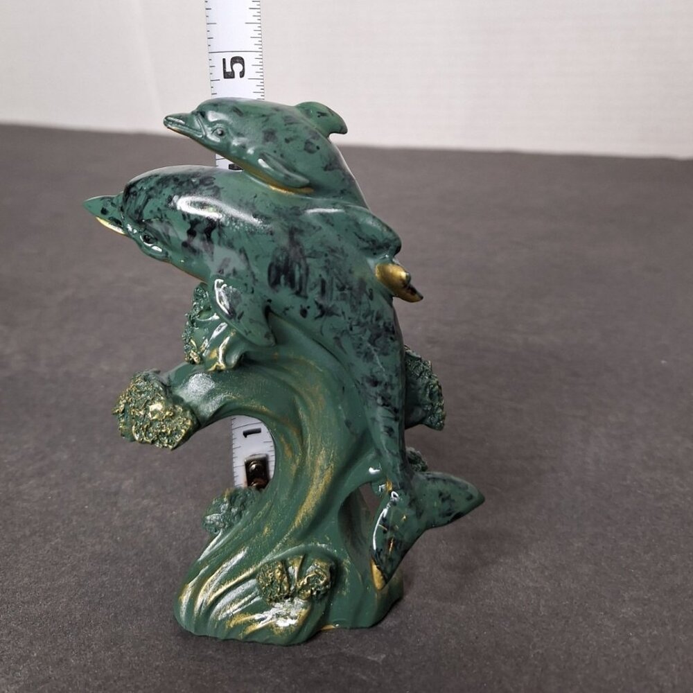 Vtg Green Dolphin Pals Riding On A Wave Figurine 4.75"Tall - Picture 2 of 8